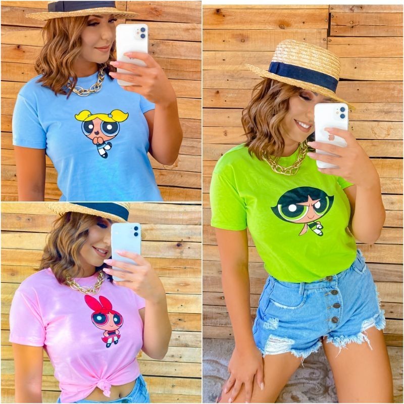 Camiseta Feminina Super Poderosas Docinho Lindinha Florzinha   Algodão Confortavel Oferta