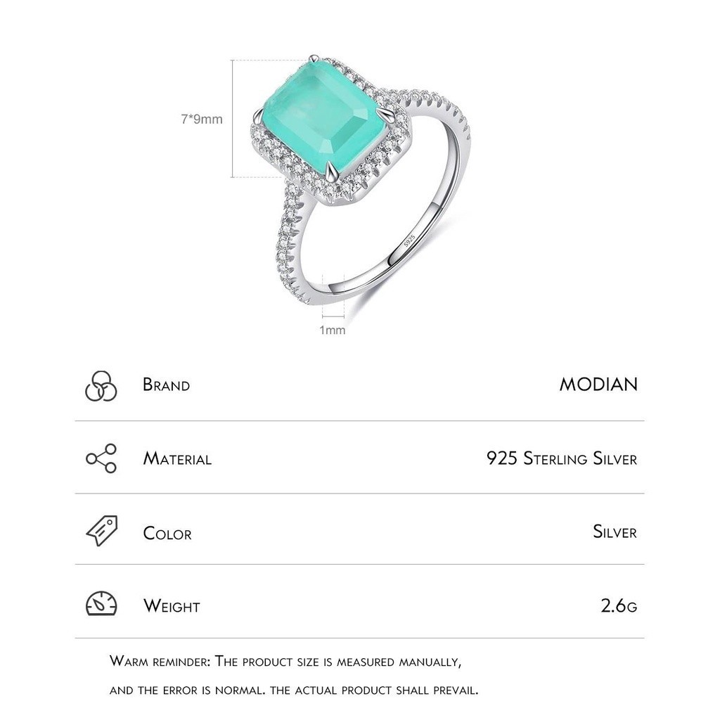 MODIAN 925 Sterling Silver Luxury Paraiba Tourmaline Rings For Women Banda De Noivado Jóias Finas Presentes De Aniversário De Casamento — imagem 2 de 2