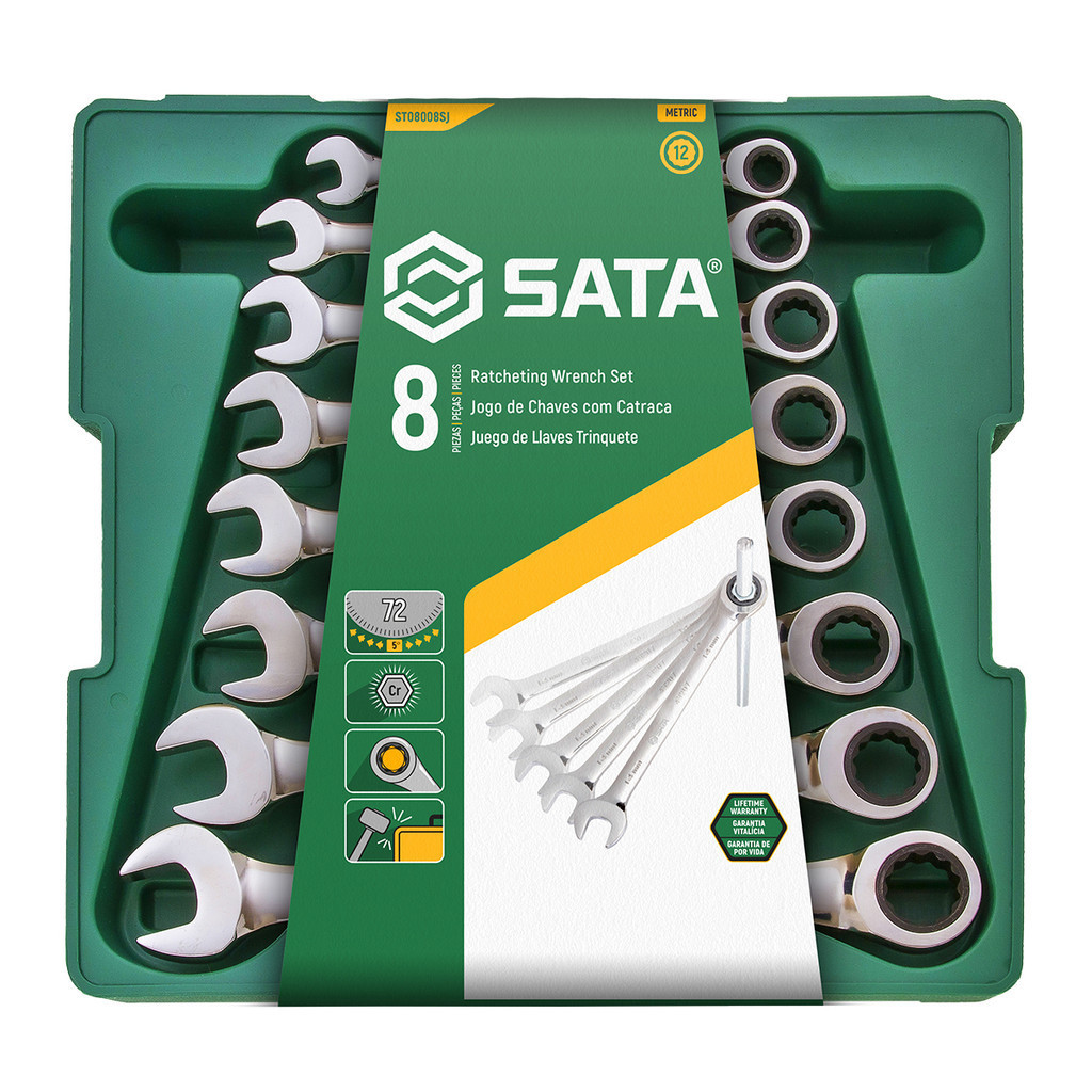Jogo Chave Combinada Catraca 8 a 19mm Sata com 8 Peças Lado Estrela e Boca ST08008SJ em Oferta na Shopee