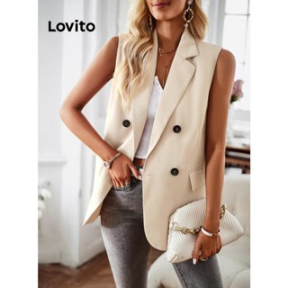 Lovito Casual Blazer Feminino Liso com Botão LNL39061 (Damasco/Preto)