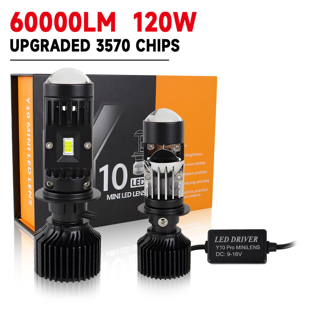 2 Peças 120W 60000LM H4 H7 LED Projetor Turbo Ventilador Carro Farol Mini Lente Y10 Lâmpada Canbus Auto Motocicletas De Alto Feixe Baixo Neblina