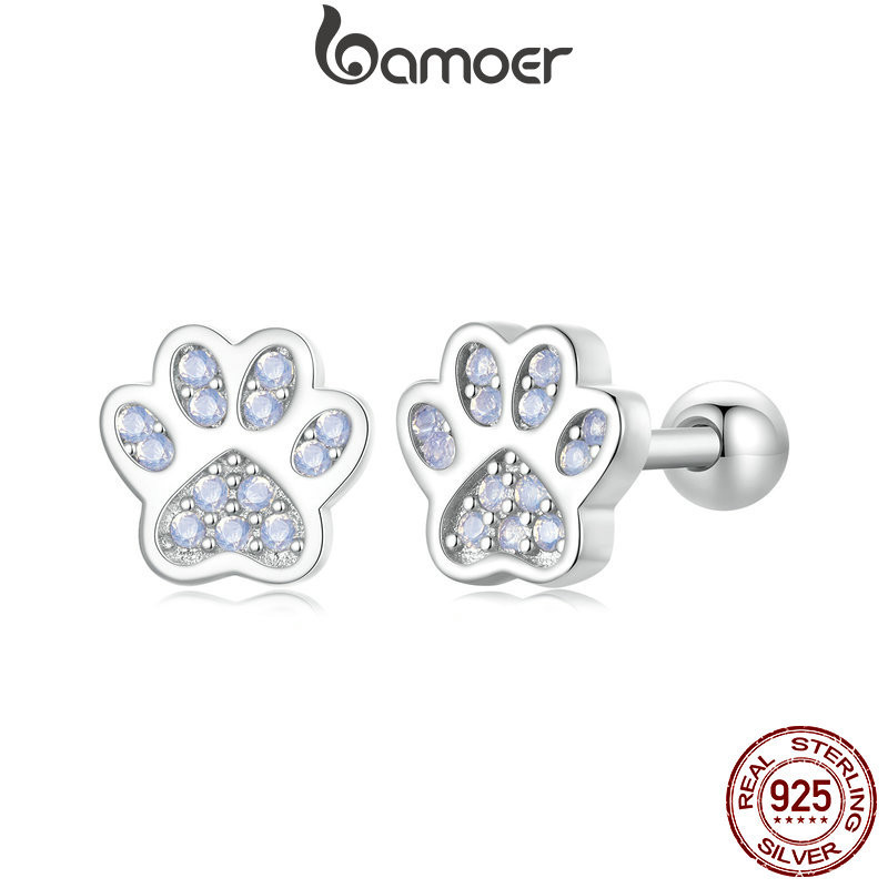 Bamoer 925 Sterling Sliver Stud Earrings Brincos De Fita De Pet Paw Deisign Jóia