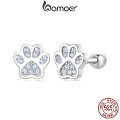 Bamoer 925 Sterling Sliver Stud Earrings Brincos De Fita De Pet Paw Deisign Jóias De Ocasião Diária Bonitas Presentes Para Meninas Estudantes