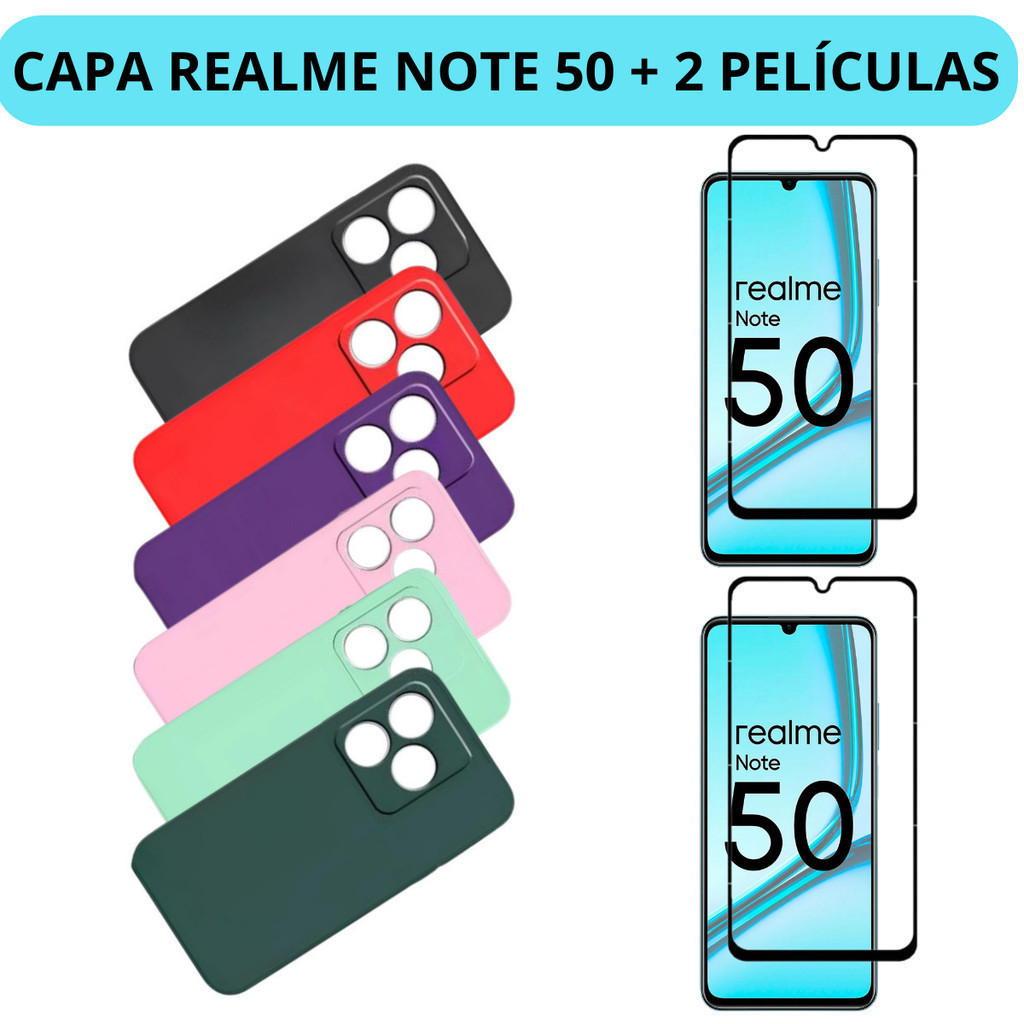 Kit 2em1 Para Celular Realme Note / Capa Case Aveludada + 2 Películas Vidro 3D + 2 Kit Aplicação