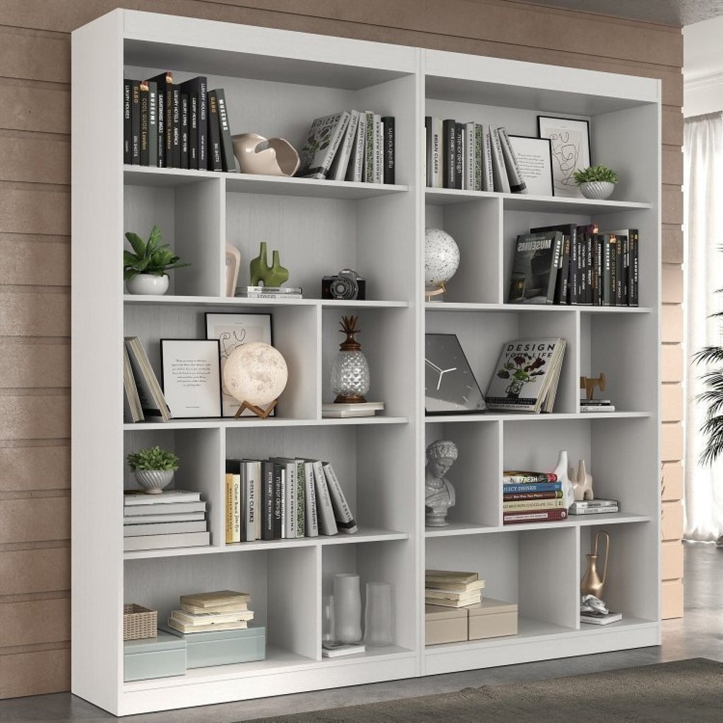 Estante para Livros 4 Prateleiras 181cmx186cm Home Office Espresso Móveis Branco TX - Home & Living