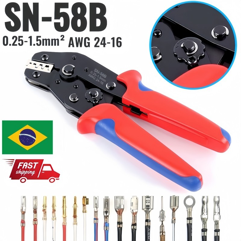 SN-58B 0,25-1,5mm², AWG24-16 Alicate Crimpagem Para cabo Terminais De Isolamento Ferramentas De Braçadeira Elétrica