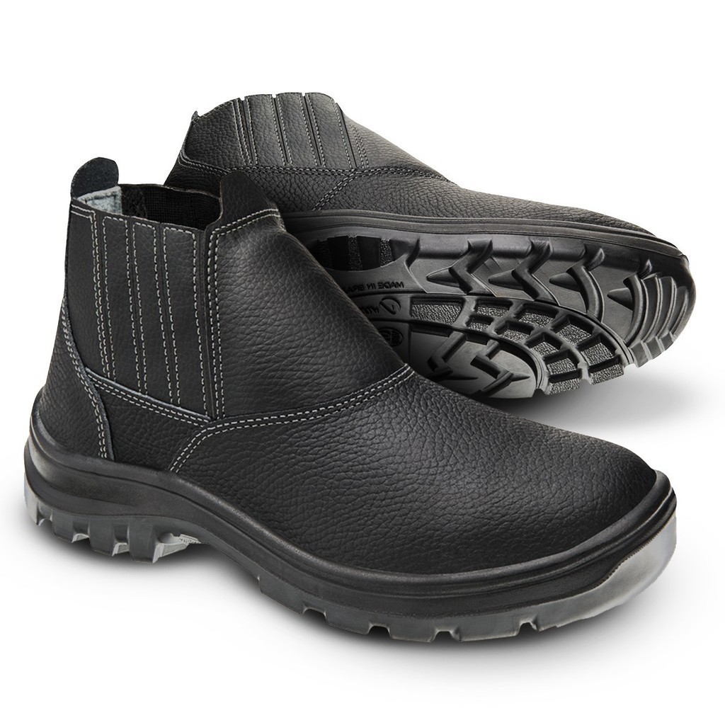 Botina de Elástico Bico de Plástico Marluvas Vulcaflex de Couro Preto em Oferta na Shopee