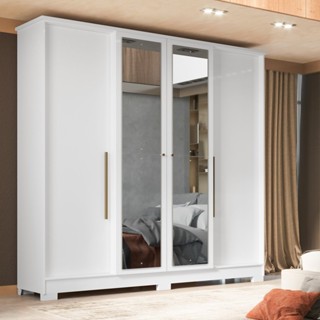 Guarda-roupa Casal 4 Portas 2 Gavetas Mônaco com Espelho Branco em Oferta na Shopee