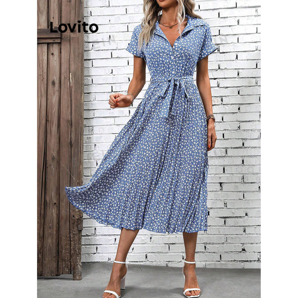 Lovito Vestido casual Ditsy floral com gravata frontal para mulheres LBL11155
