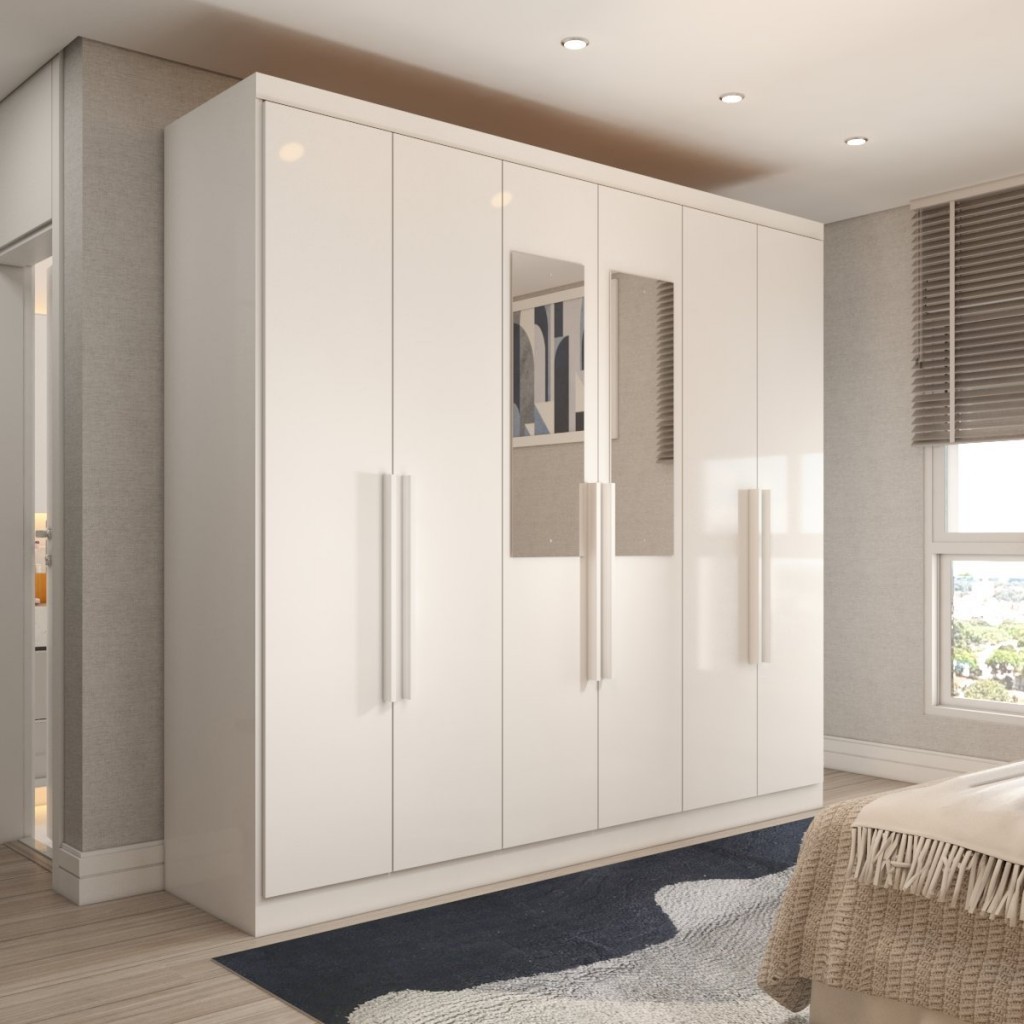 Guarda-Roupa Casal Mykonos 6 Portas 2 Gavetas com Espelho em Oferta na Shopee