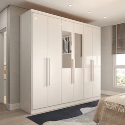 Guarda-Roupa Casal Mykonos 6 Portas 2 Gavetas com Espelho