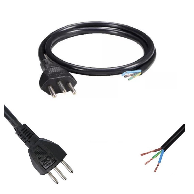 Cabo Força com Plugue Injetado PP 3x0,75 mm² 1,5m Reto