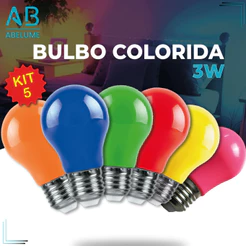 Kit 5 Bulbo Led Colorido 3W Bivolt E27 110V-220V Azul | Verde | Vermelho | Amarelo | Rosa | Branco Frio | Branco Quente