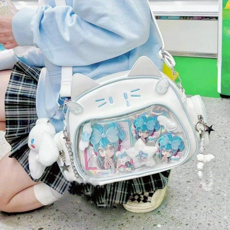 Saco De Ombro PU Para Mulheres Corpo Cruzado Kawaii Cat Ita Bag Vintage Estético Coreano Japão Harajuku Estilo Mochilas De Moda Y2K
