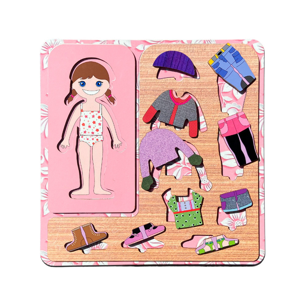 Quebra Cabeça Educativo Infantil Estilista Troca de Roupa Pedagógico Menina