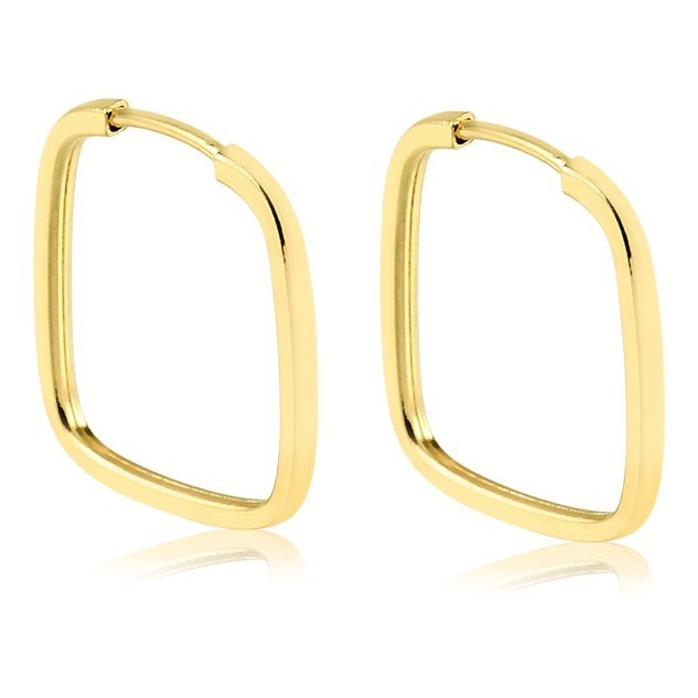Brinco Ouro 18k 750 Argola Quadrada  Adulto e infantil 1.3cm - Fashion Accessories