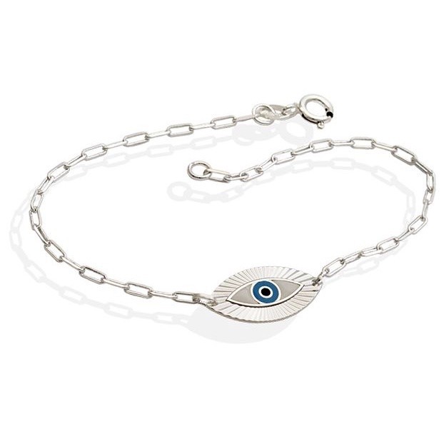 Pulseira elo cartie de prata 925 olho grego 18cm