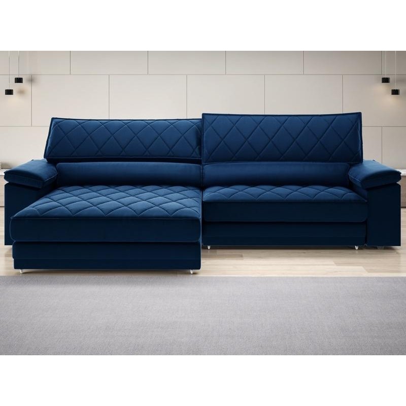 Sofá de Duplo Molejo com Carregador USB, Retrátil e Reclinável Viena 2,10m Veludocristal Azul Marinho- NETSOFAS