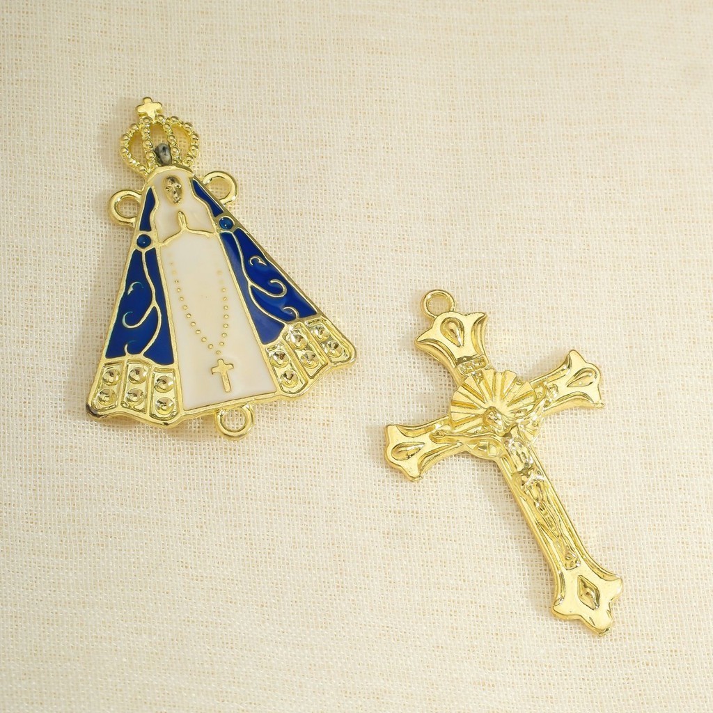 Entremeios Para Terço + Crucifixos Dourado Nossa Senhora Aparecida Alta Qualidade Atacado