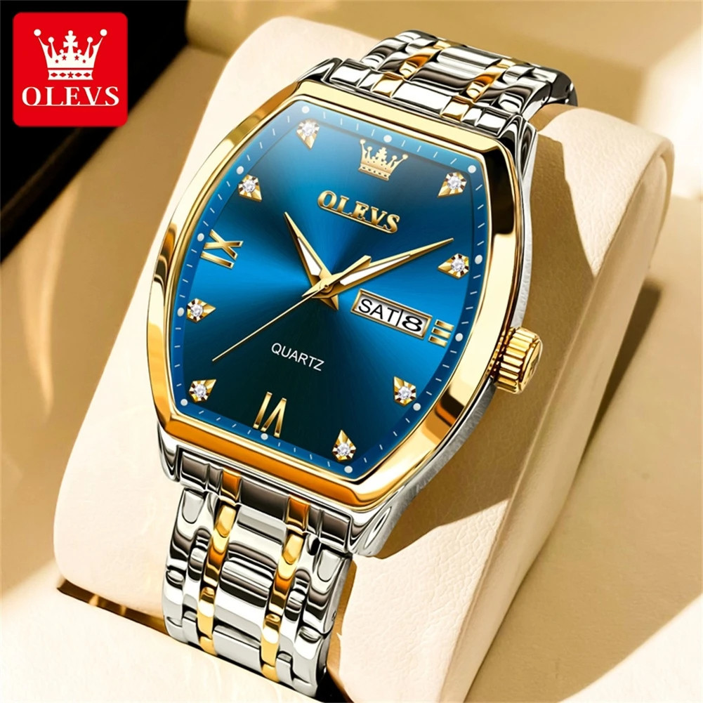 OLEVS Relógio Masculino Ouro Azul Dourado À Prova D'água Aço Inoxidável De Luxo Original 5528