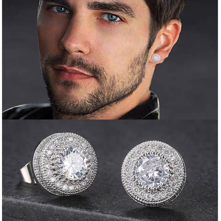 Brinco Masculino Banhado A Ouro 18K A Prata 925 Europeu Hip Hop De Zirconita Incrustada