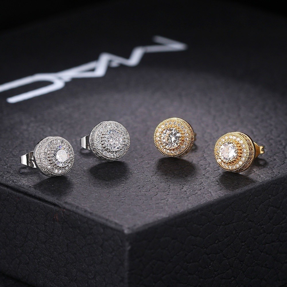 Brinco Masculino Europeu Hip Hop De Zirconita Incrustada/Banhado A Ouro 18K A Prata 925