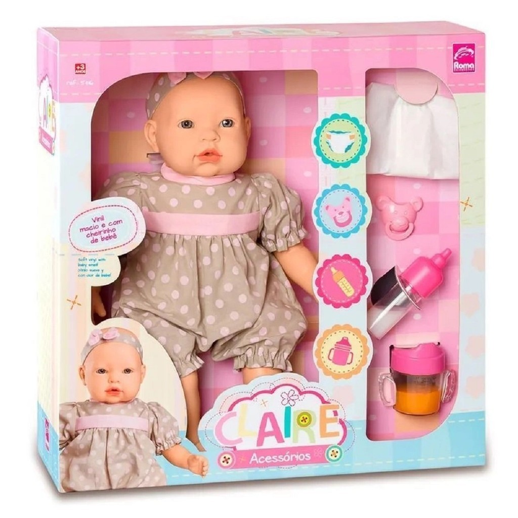 Brinquedo Boneca Claire De Vinil Infantil 5416 - Roma em Oferta na Shopee