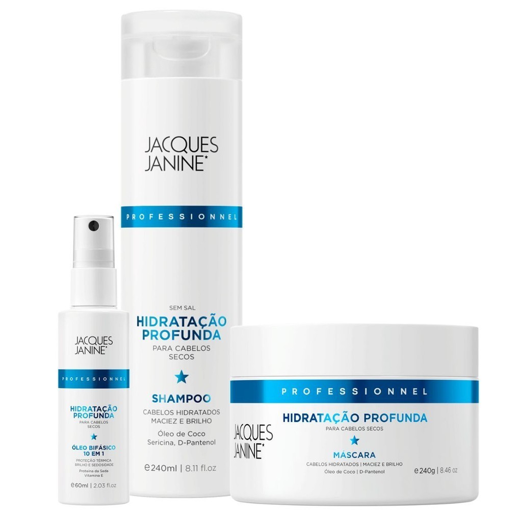 Kit Jacques Janine Hidratação Profunda Shampoo 240ml Máscara 240g Spray 60ml