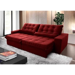 Sofá Retrátil Reclinável Zurique 3,00m Suede Velut Vermelho Molas no Assento - King House