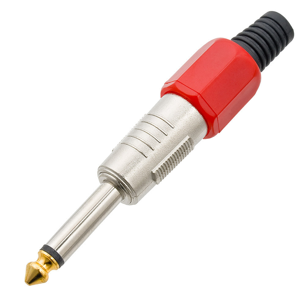 Plug P10 Mono Metal E Plástico Vermelho Microfone Instrumento C/10 Peças