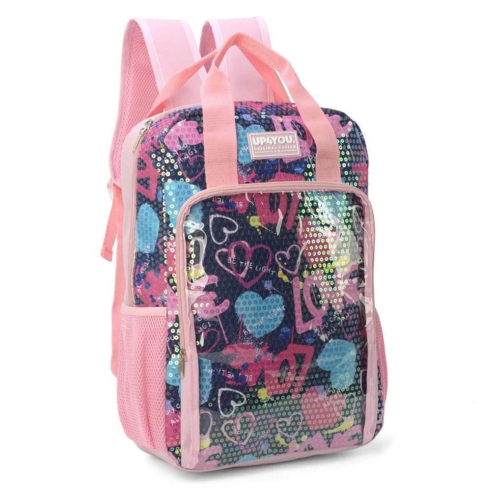 Mochila de Costas Larissa Manoela Up4you Paetê Rosa