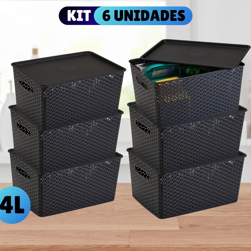 Kit Com 6 - Cesto Caixa Organizadora Rattan - 4 Litros em Oferta na Shopee