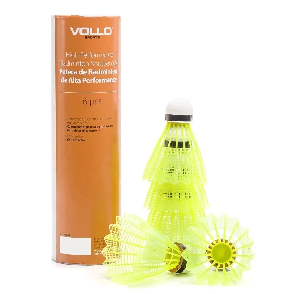 Peteca De Badminton Vollo Amarela - Tubo Com 06 Unidades