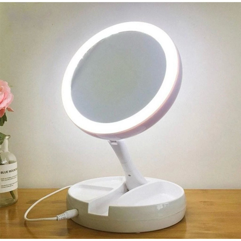 Espelho com Led De Mesa Com Aumento 10x Led luz Dobravel Para Maquiagem Pronta Entrega