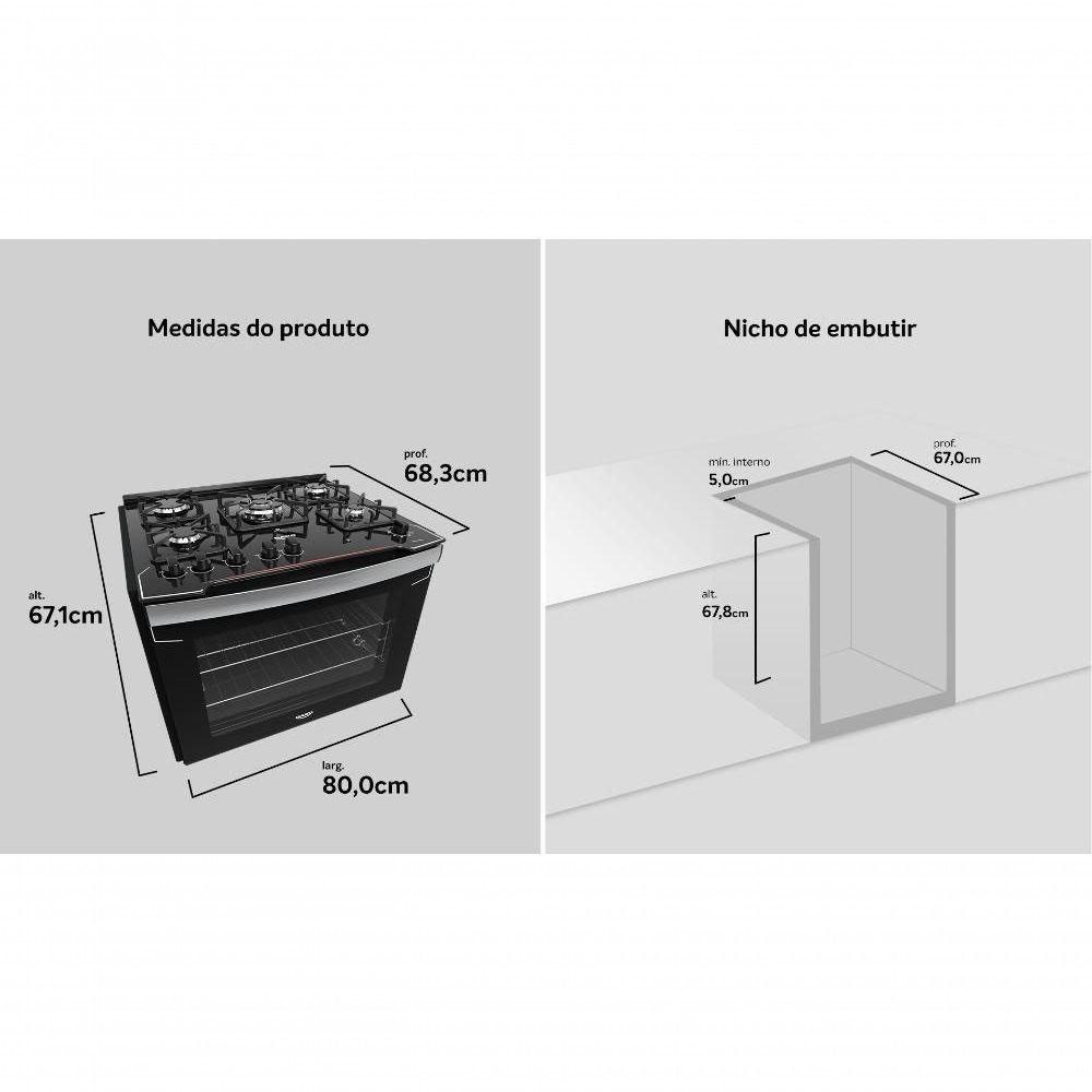 Detalhes do Fogão de Embutir Diplomata 5 Bocas com Mesa de Vidro Dako
