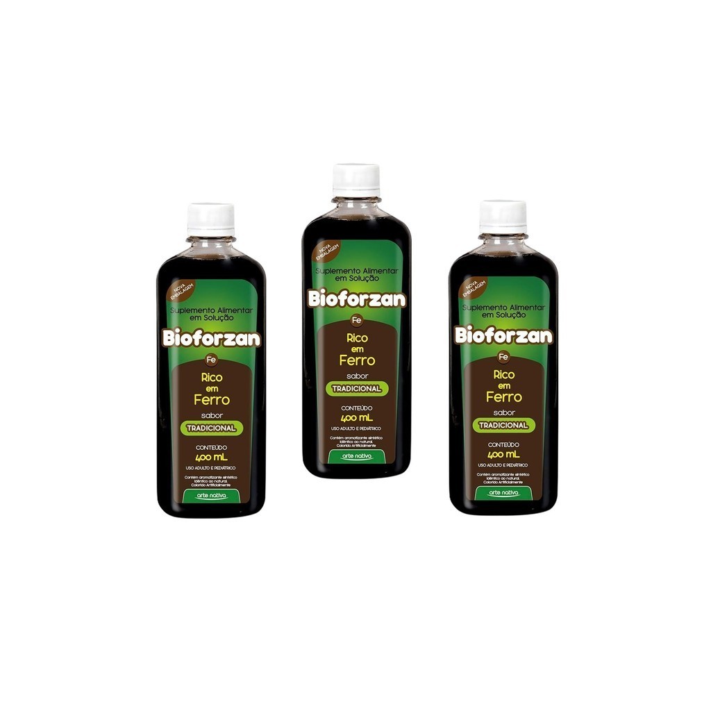 Kit C/3 Suplemento Alimentar Bioforzan Rico Em Ferro Energia Apetite e Disposição 400ml