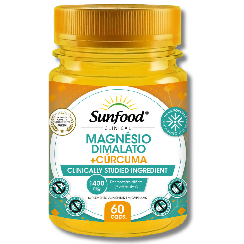 Suplemento em Cápsulas Sunfood Magnesio Dimalato + Curcuma 1400mg Sunfood