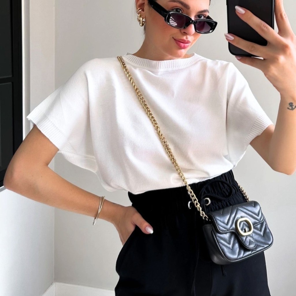 Blusa Trico Feminina Modal Cacharrel Manga Curta Modelo Morcego Inverno !!