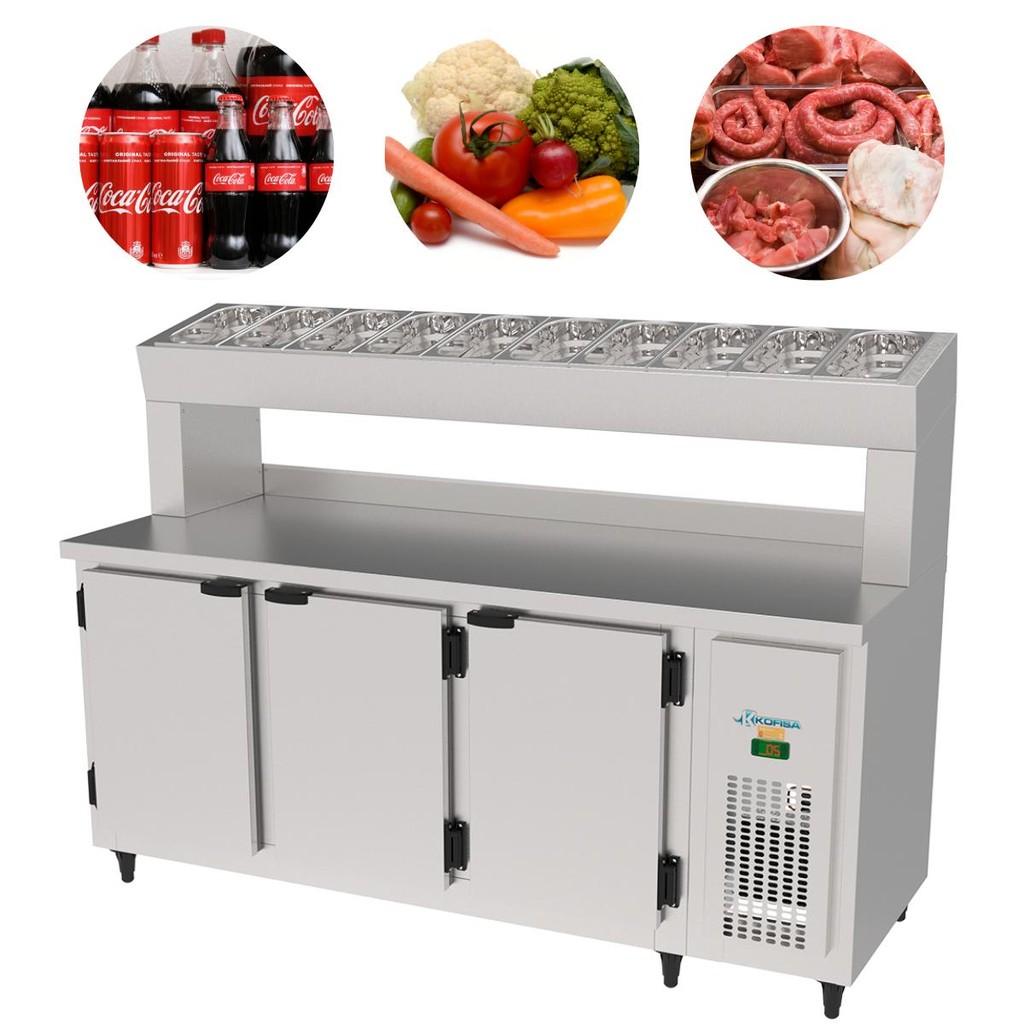 Balcão de Serviço Condimentador 1,85 m 3 Portas Refrigerado Inox KBSCC-185D Kofisa
