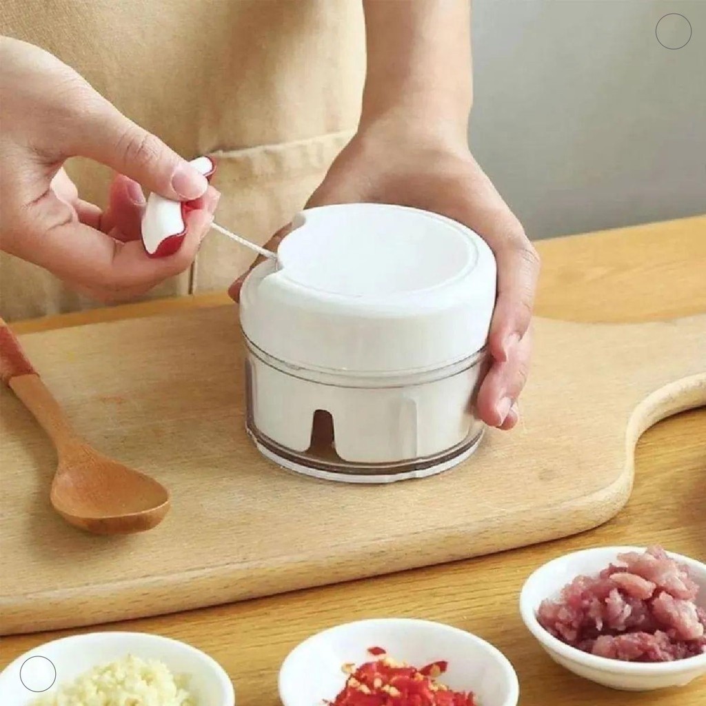 Mini Triturador Processador Manual De Alimentos Com 2 Lâminas Espremedor De Alho