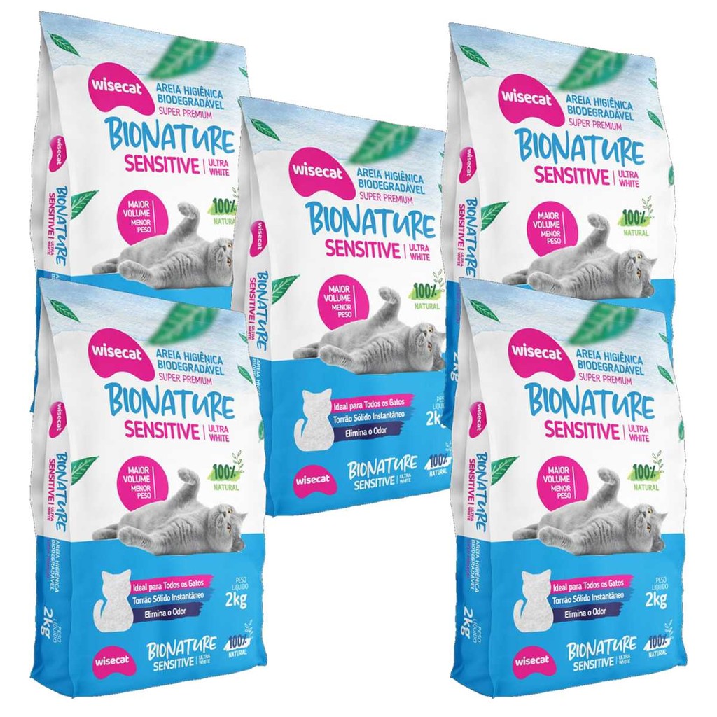 Areia Higiênica Biodegradável Para Gatos Bionature Sensitive 2kg 5un em Oferta na Shopee