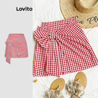 Lovito Saias casuais de laço xadrez para mulheres L112ED621 em Oferta na Shopee