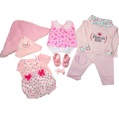 Kit Roupinha Bebê Reborn 3 Trocas de Roupa + Sapatinho e tiara + Manta e Naninha - Veste de 45 a 50cm!
