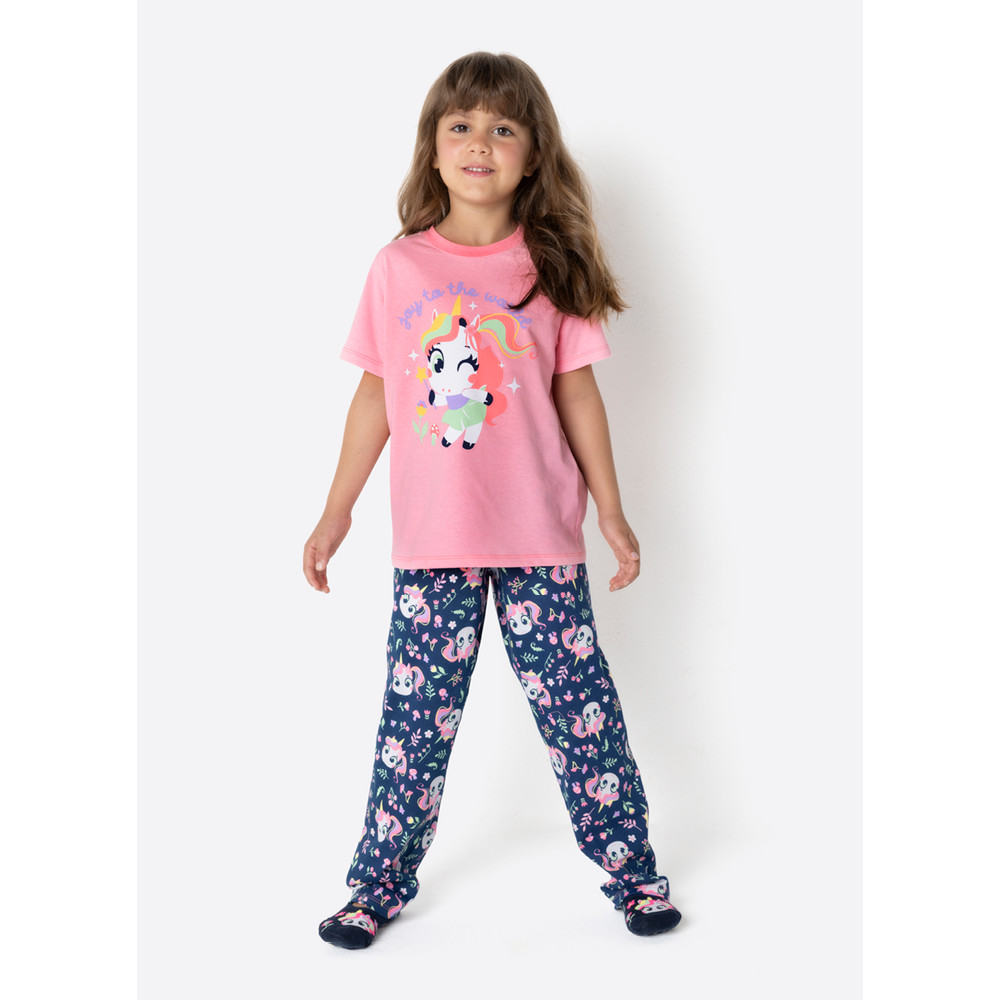 Pijama Manga Curta Algodão Menina Unicórnio Encantado - Puket em Oferta na Shopee