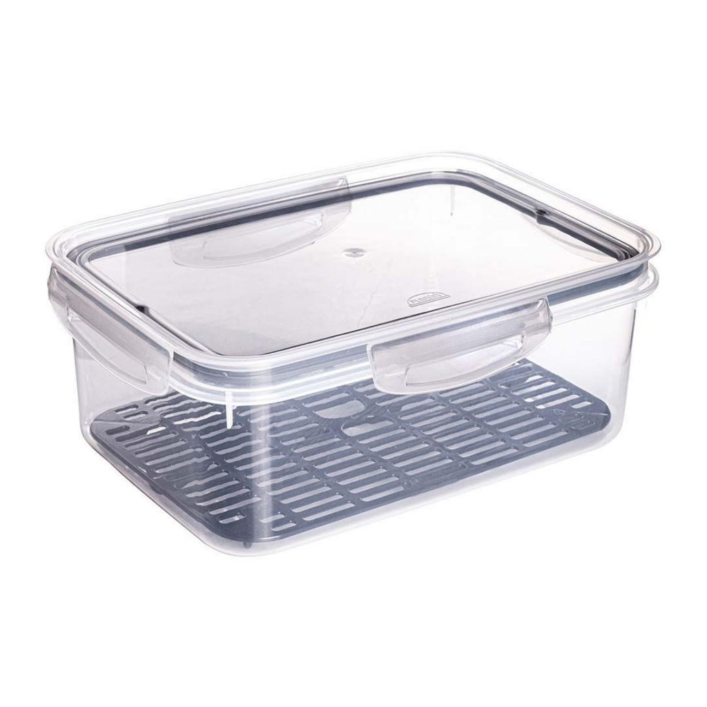 Pote Hermético com Trava Alimentos Mantimentos Comida Organizador Escorredor 2,6L Transparente Preto