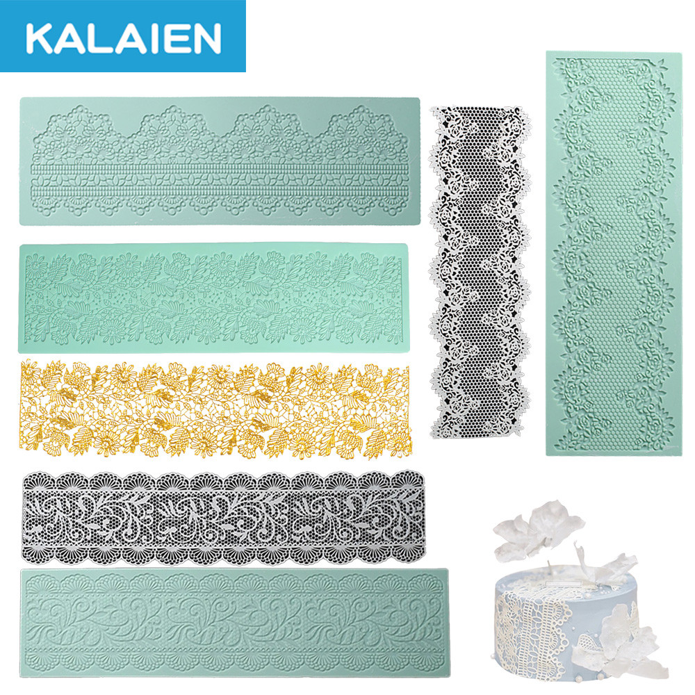 Tapete de Silicone para Fondant KALAIEN com 9 Padrões de Renda, Tapete de Textura com Padrão de Renda para Decoração de