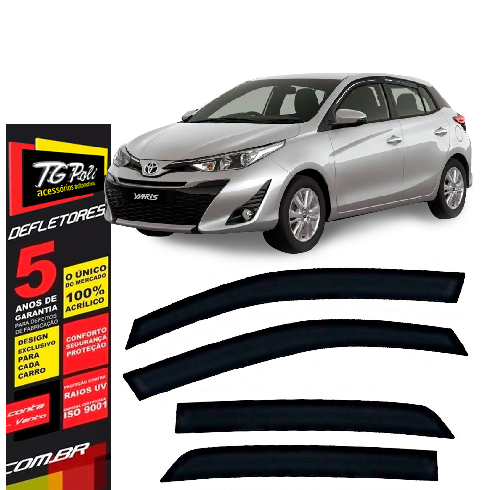 Calha de Chuva Toyota Yaris Hatch 2018 a 2025 TG Poli Defletor 4 portas Protetor Janelas Fumê em Oferta na Shopee