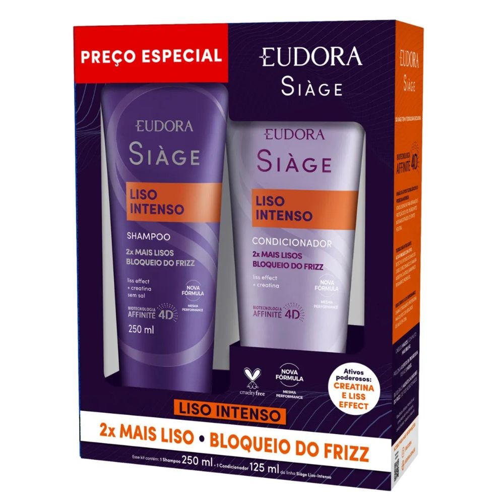 Kit Shampoo 250ml + Condicionador 125ml Liso Intenso Siàge Eudora
