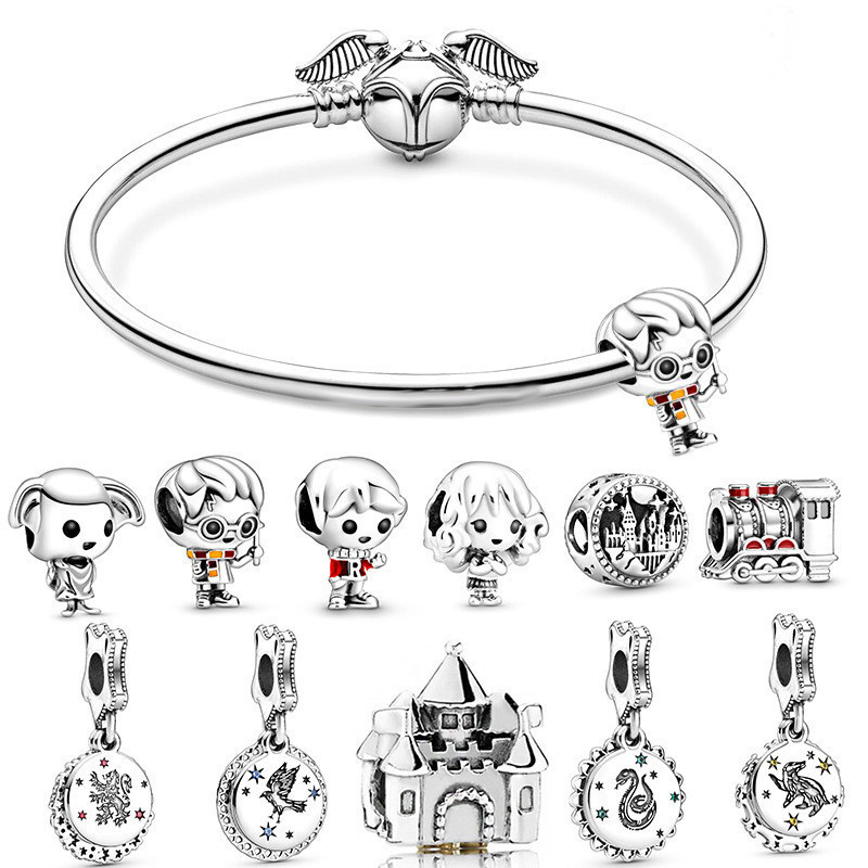 Berloques de Prata 925 Clássico Harry Potter Pulseira Acessórios Charme Colar Pingente Presentes de Férias
