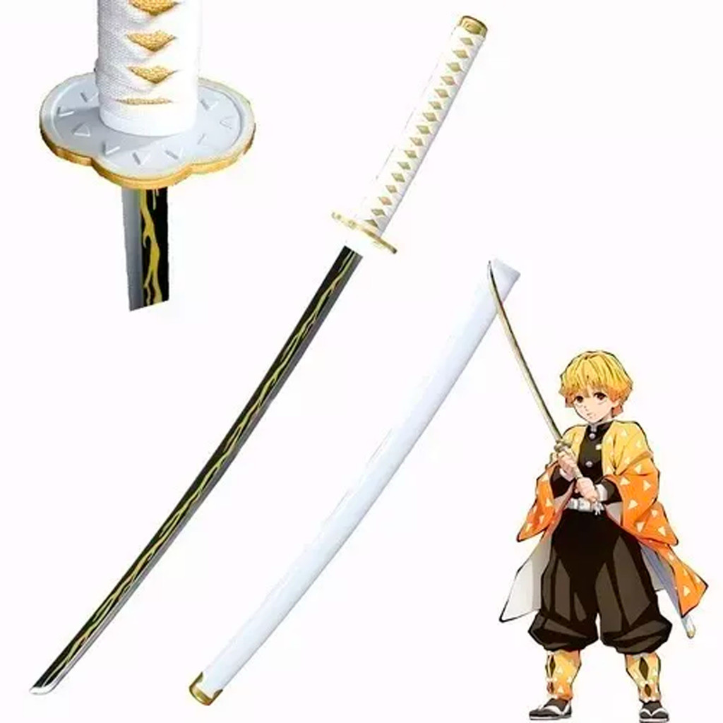 Espada Demon Slayer Kimetsu No Yaiba Katana Zenitsu Agatsuma Lamina de Bambu Cosplay Decoração